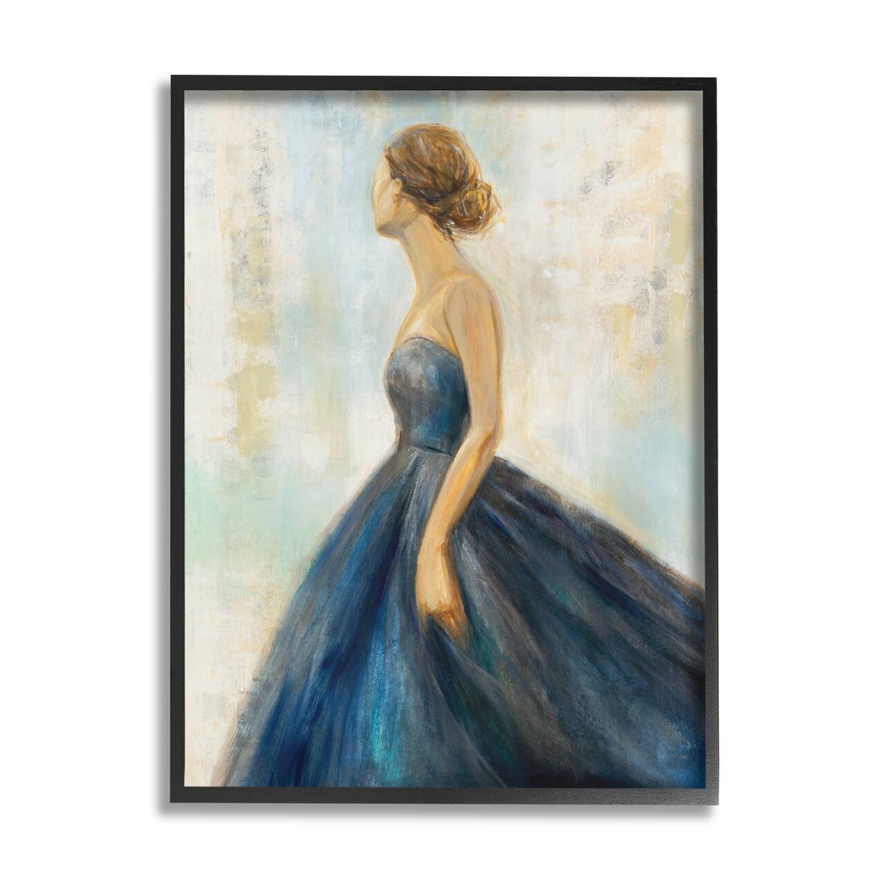 Stupell Industries Young Woman Blue Dress Soft Focus Pose in Black Frame Wall Art